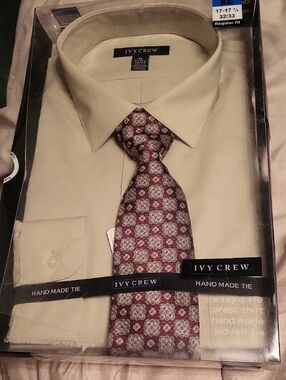 Ivy Crew Cream Dress Shirt with Handmade Patterned Tie
